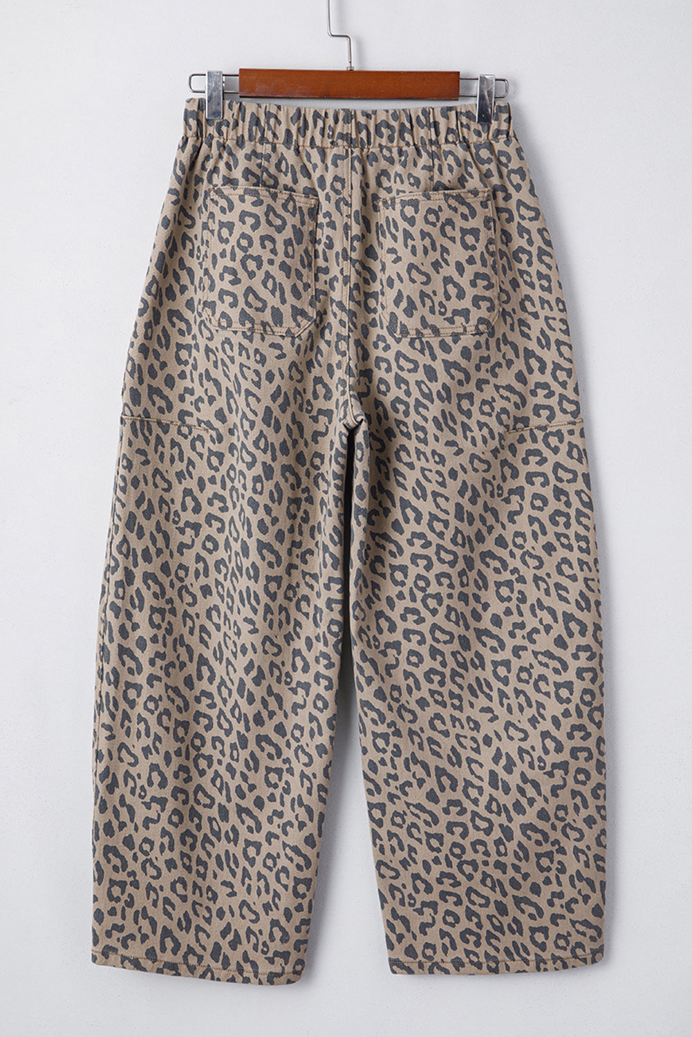 Athena Leopard Print Drawstring Waist Pocketed Wide Leg Jeans Khaki view 3 (bottom) - leg jeans, wide l - shop at us.meeeshop