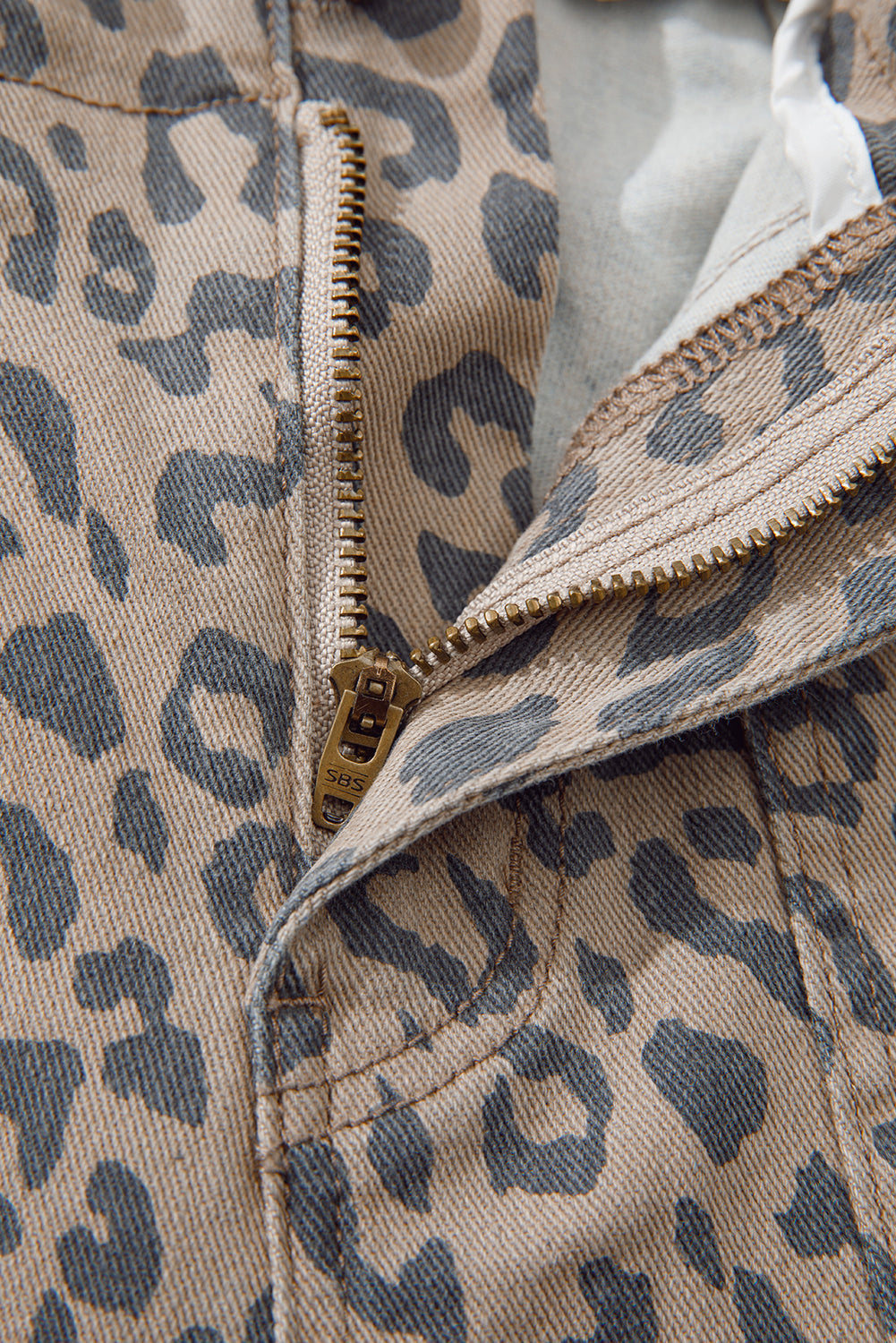 Athena Leopard Print Drawstring Waist Pocketed Wide Leg Jeans Khaki view 5 (bottom) - leg jeans, wide l - shop at us.meeeshop