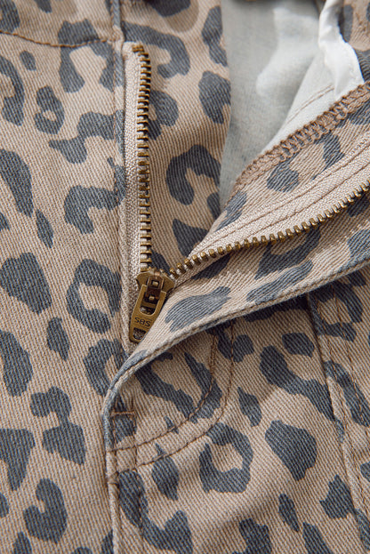 Athena Leopard Print Drawstring Waist Pocketed Wide Leg Jeans Khaki view 5 (bottom) - leg jeans, wide l - shop at us.meeeshop