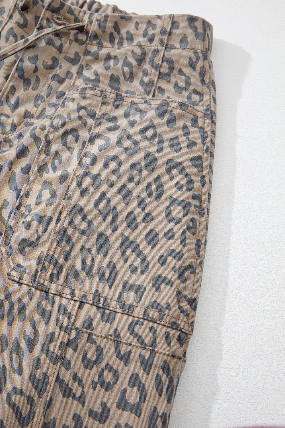 Athena Leopard Print Drawstring Waist Pocketed Wide Leg Jeans Khaki view 6 (bottom) - leg jeans, wide l - shop at us.meeeshop