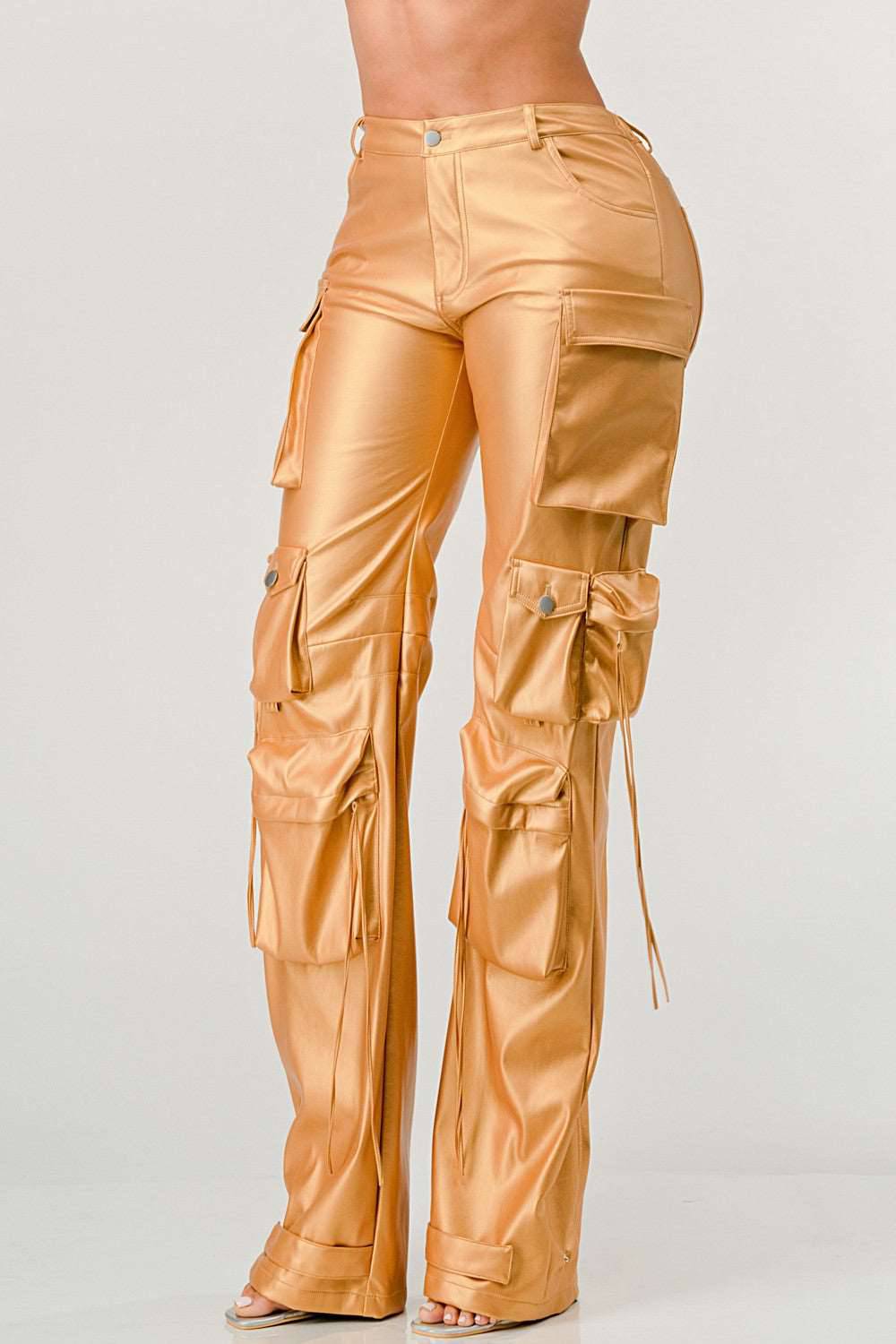 Athina Famous Pu Leather Cargo Pants in Large view 3 (bottom)