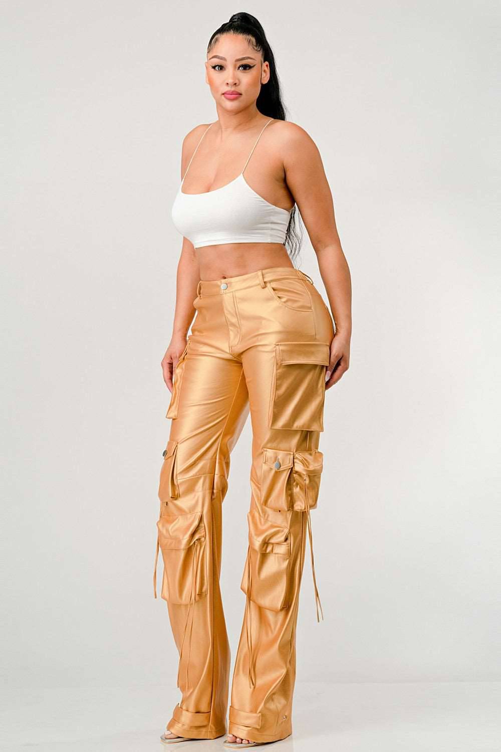 Athina Famous Pu Leather Cargo Pants in Medium view 2 (bottom)
