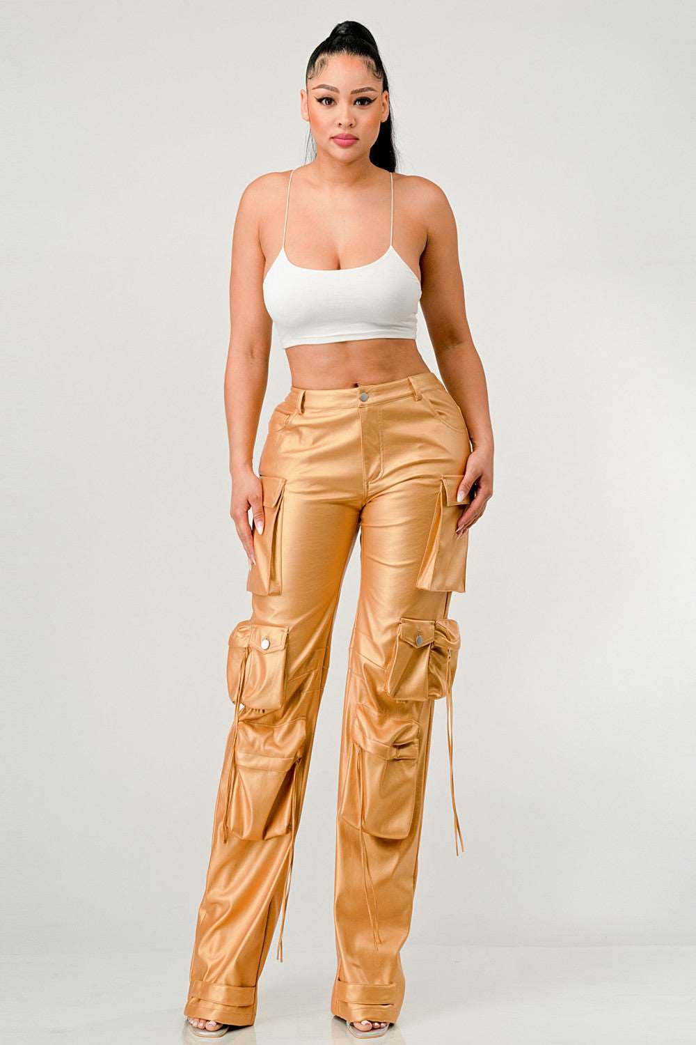 Athina Famous Pu Leather Cargo Pants in Small (bottom)