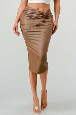 Athina High-quality Fabric Soft Pu Midi Skirt