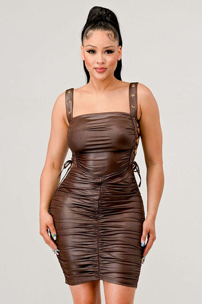 Athina Playful Soft Pu Mini Dress in Medium view 2 - Athina Dress Opt