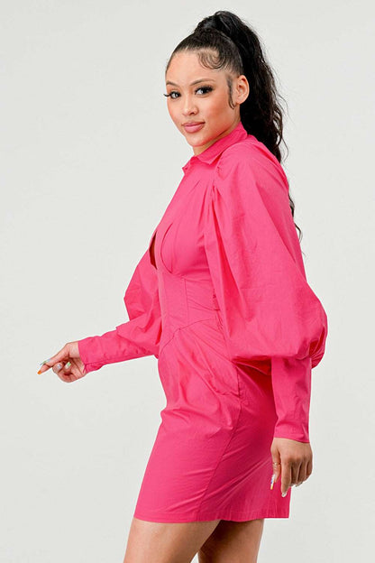 Athina Retail Blush of Elegance: Puff-sleeve Pink Dress view 5 - Blush Pink Puff Sleeve Dress