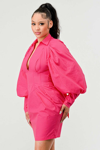 Athina Retail Blush of Elegance: Puff-sleeve Pink Dress view 6 - Blush Pink Puff Sleeve Dress