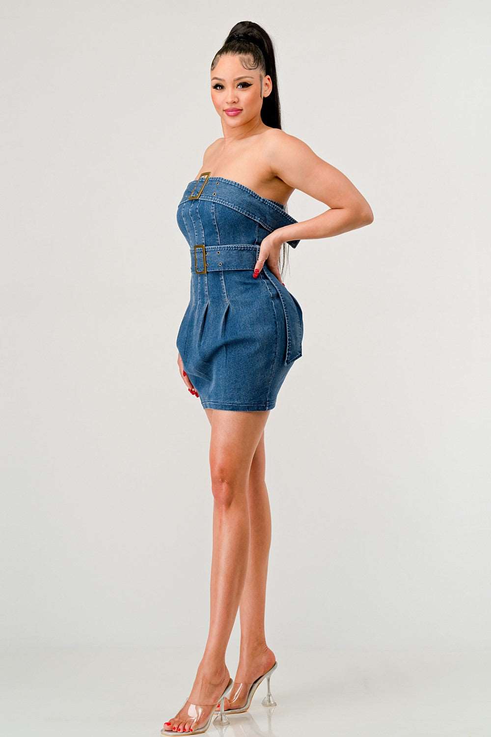 Athina Retail Buckle up Denim Delight Dress view 5 - Denim Buckle Dress Commense