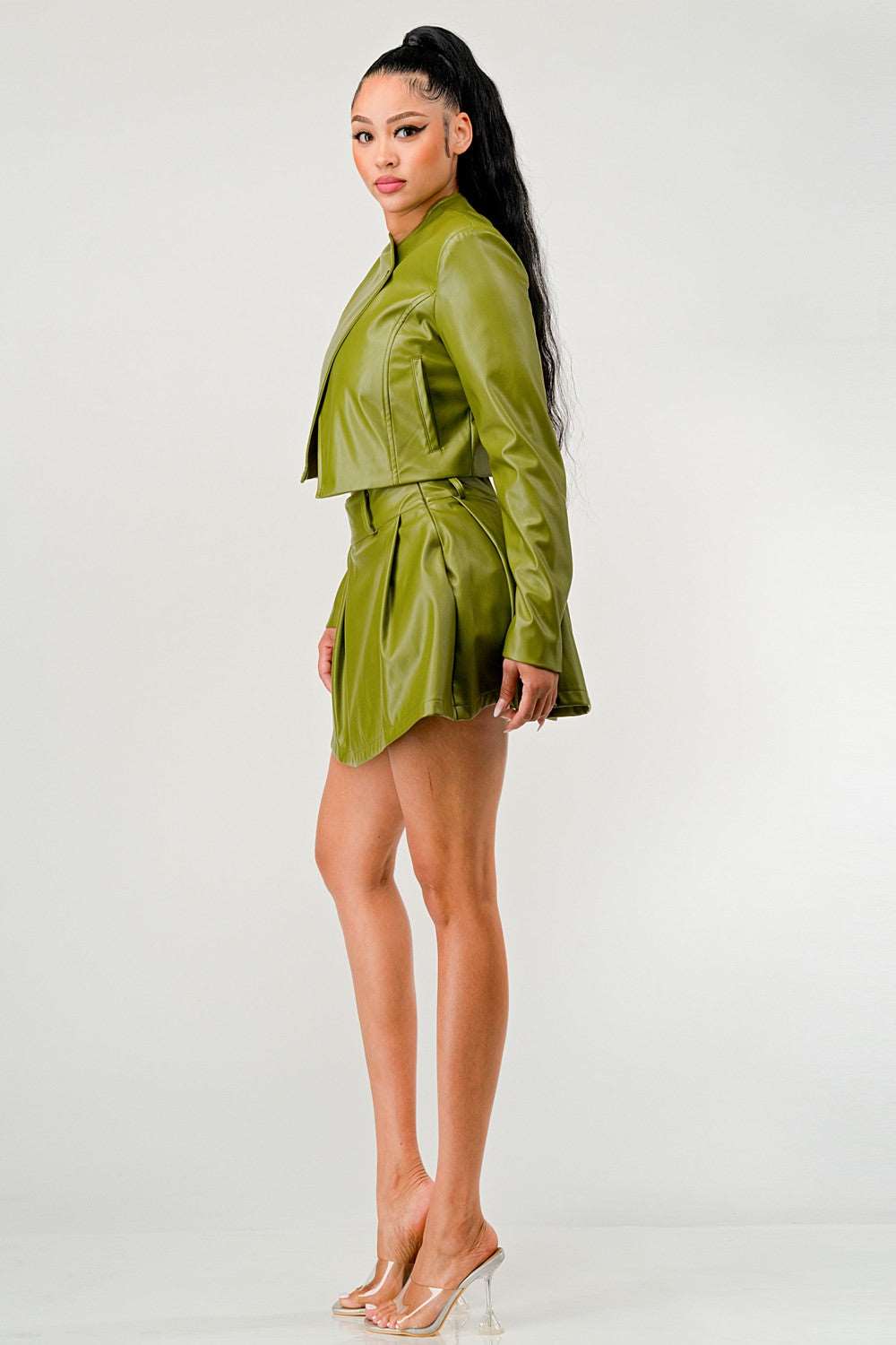 Athina Retail Button up Pu Leather Jacket and Skirt Set view 4 - Set Jacket (layer)