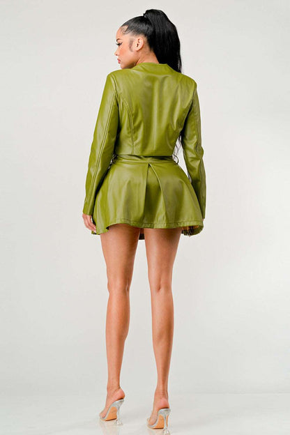 Athina Retail Button up Pu Leather Jacket and Skirt Set view 5 - Set Jacket (layer)