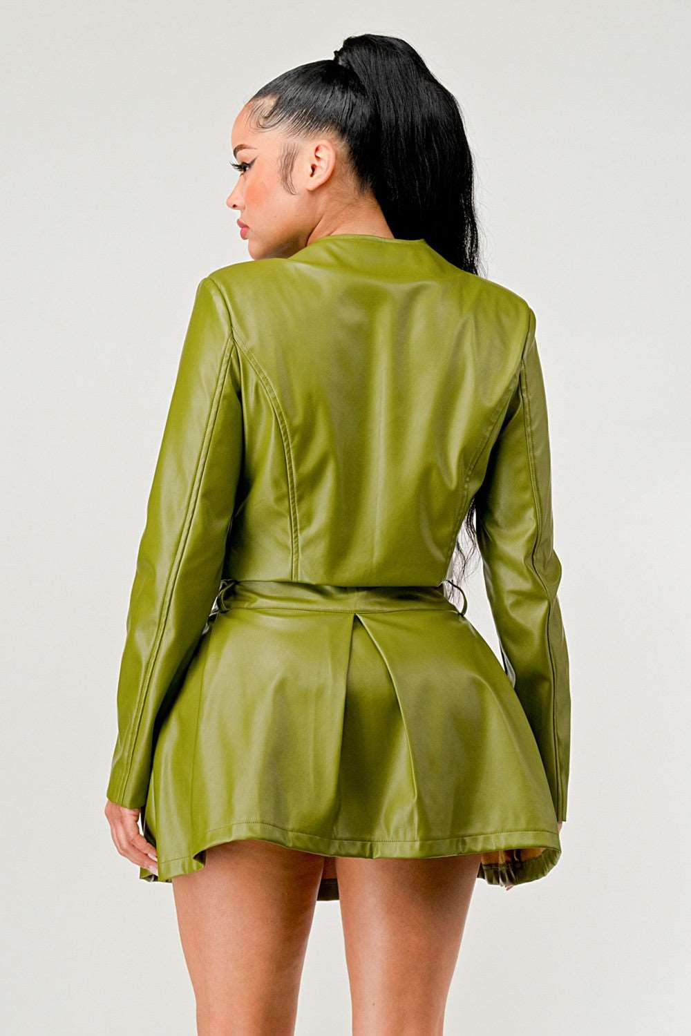 Athina Retail Button up Pu Leather Jacket and Skirt Set view 9 - Set Jacket (layer)