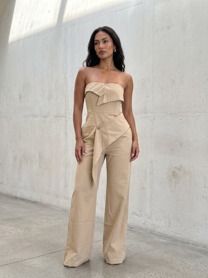 Athina Retail Camel Strapless Tailored Wide-leg Jumpsuit in Medium view 2 - Camel Jumpsuits (one-piece)