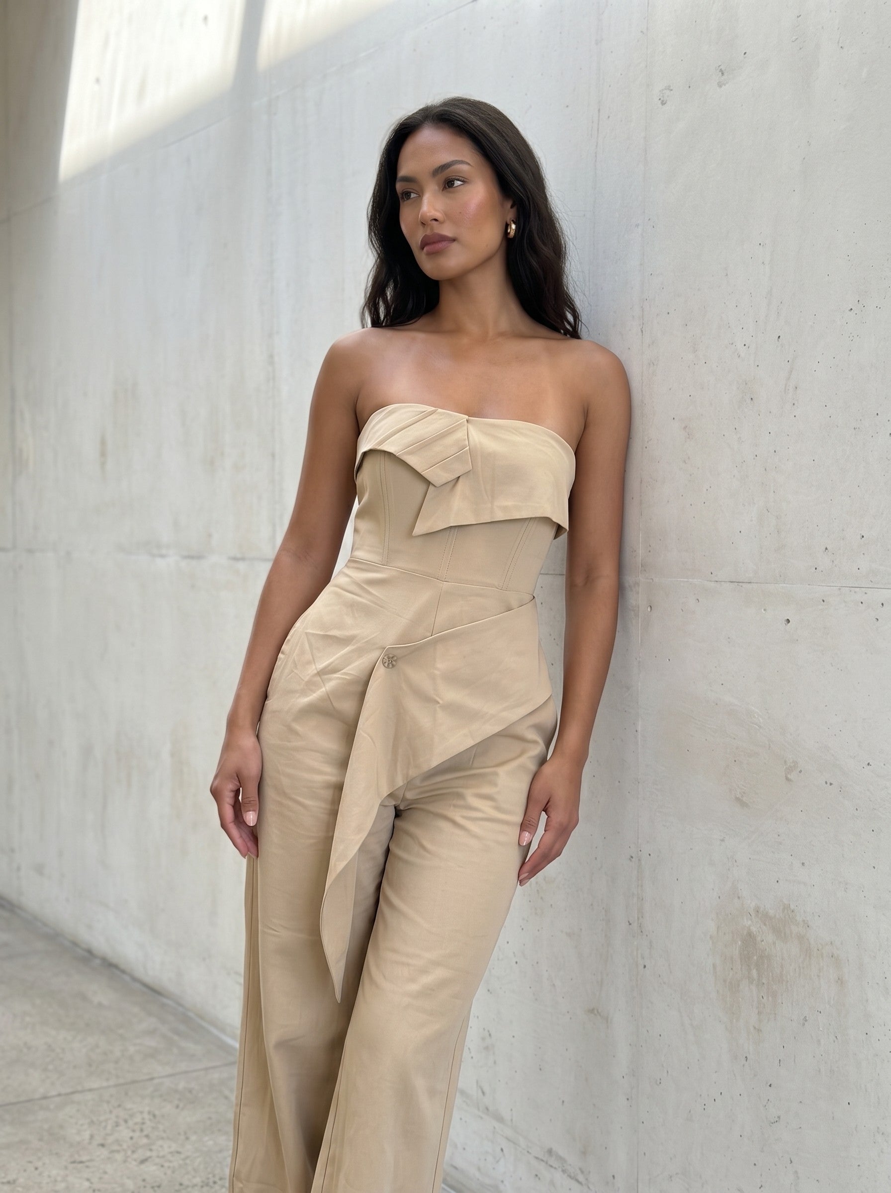 Athina Retail Camel Strapless Tailored Wide-leg Jumpsuit in Large view 3 - Camel Jumpsuits (one-piece)