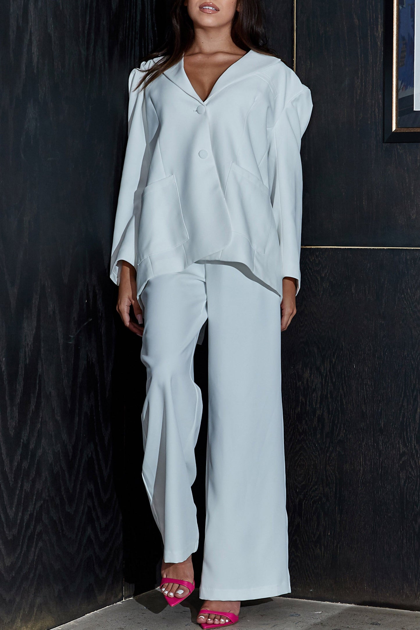 Athina Retail Casual Loose Fit Blazer and Pants in White view 4 - Relaxed Fit - Loose Blazer (bottom)