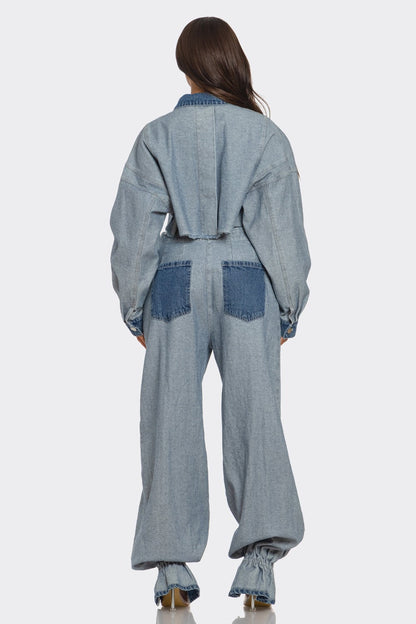Athina Retail Cropped Contrast Denim Set view 9 - Contrast Short Set (bottom)