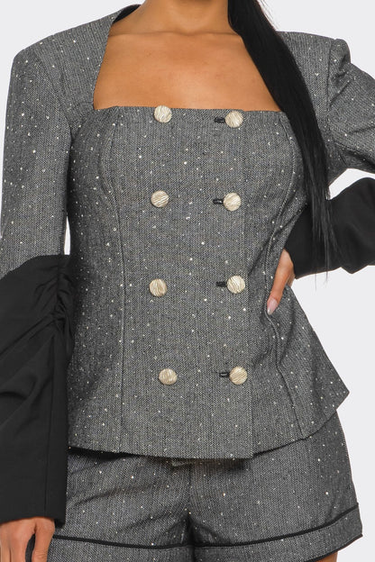 Athina Retail Double-breasted Tweed Blazer and Shorts Set view 6 - Casual Office Outfit - Tweed Blazer And Matching Shorts