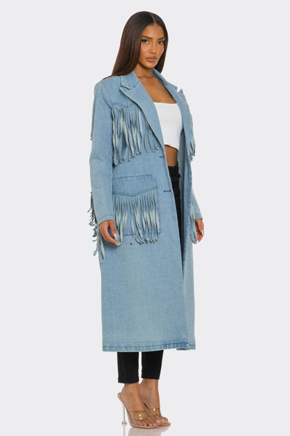 Athina Retail Fringed Denim Trench in Large view 3 - Fringed Denim Jacket (bottom)
