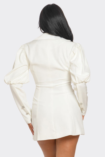 Athina Retail Ivory Puff Sleeve Blazer Dress view 9 - Casual Office Outfit - Dress Blazer