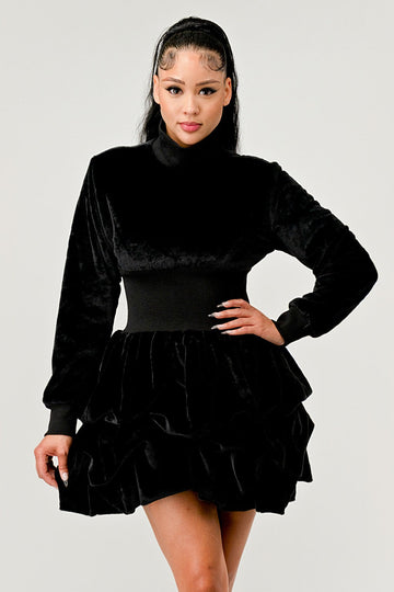 Athina Retail Merry Go Around Ruffle Long Sleeve Dress in Black view 2 - Long Dress