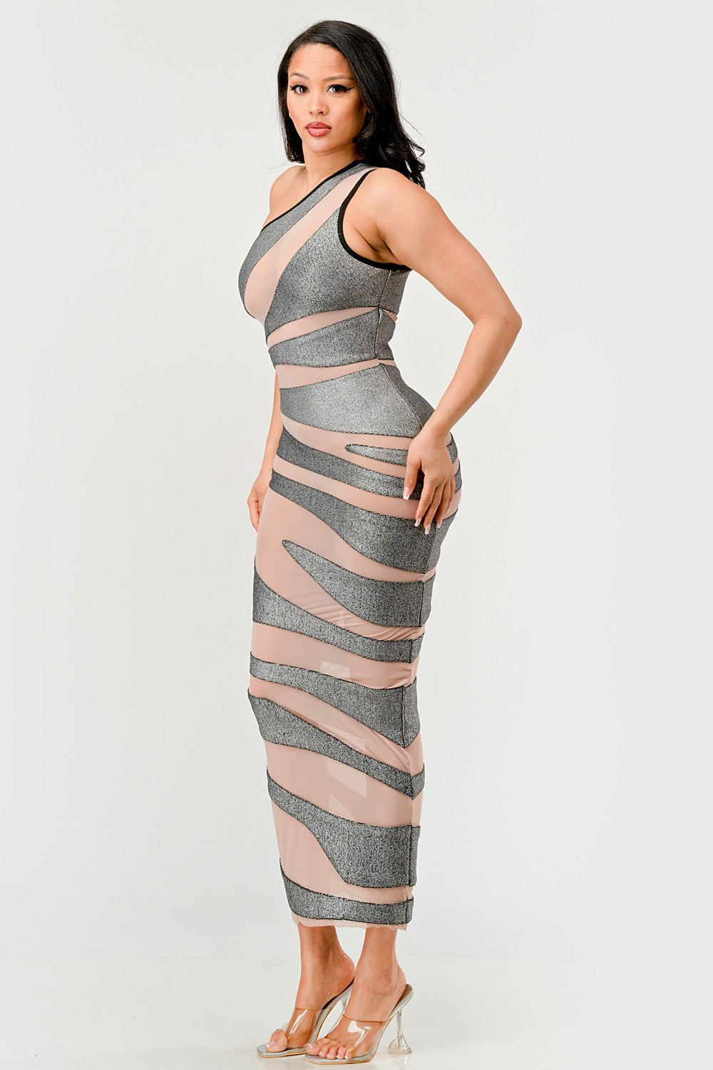 Athina Retail Metallic Bandage Mesh Insert Dress in Large view 3 - Metallic Bandage Dress House Of Cb