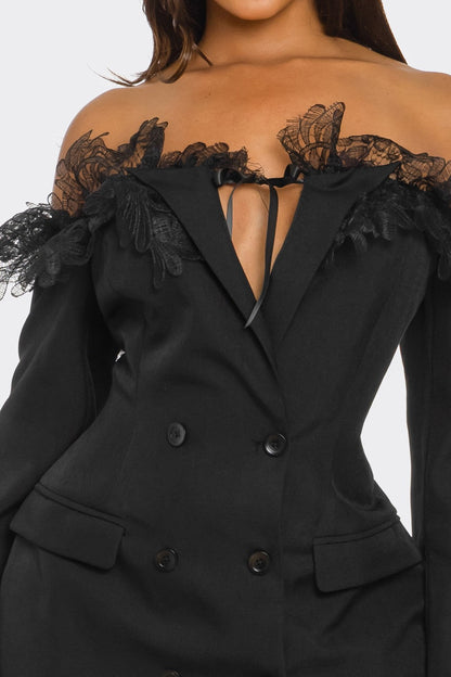 Athina Retail Off-shoulder Lace Blazer Dress in L view 5 - Casual Office Outfit - Off Shoulder Blazer Dress