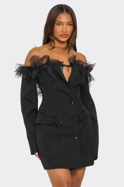 Athina Retail Off-shoulder Lace Blazer Dress in M view 3 - Casual Office Outfit - Off Shoulder Blazer Dress