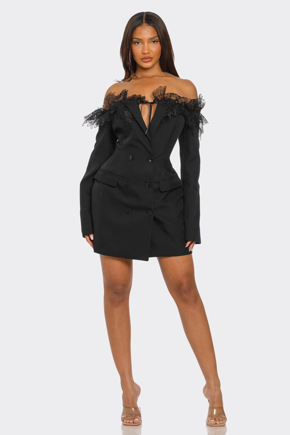 Athina Retail Off-shoulder Lace Blazer Dress in S - Casual Office Outfit - Off Shoulder Blazer Dress