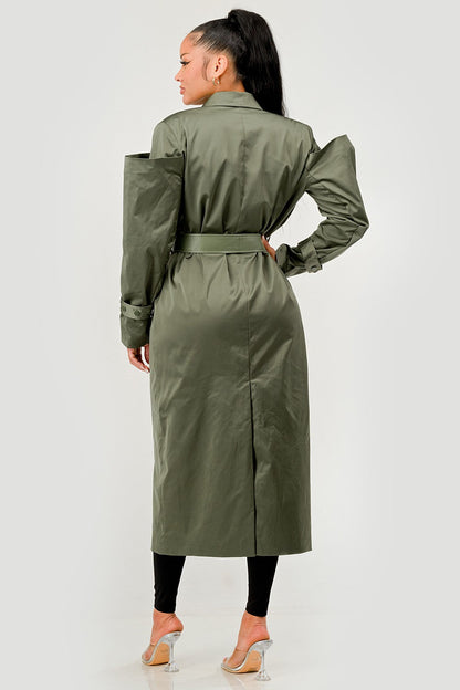 Athina Retail Olive Green Longline Trench Coat with Belt in 2XL view 6 - Olive Trench Coat (layer)
