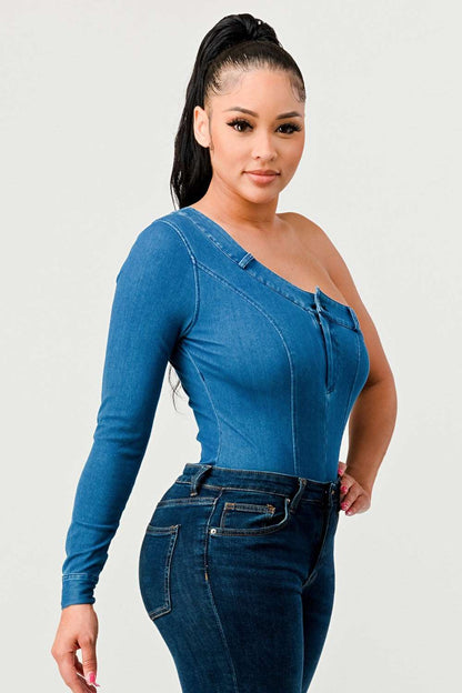 Athina Retail One Should Denim Body Suit view 5 - One Shoulder Suit (bottom)