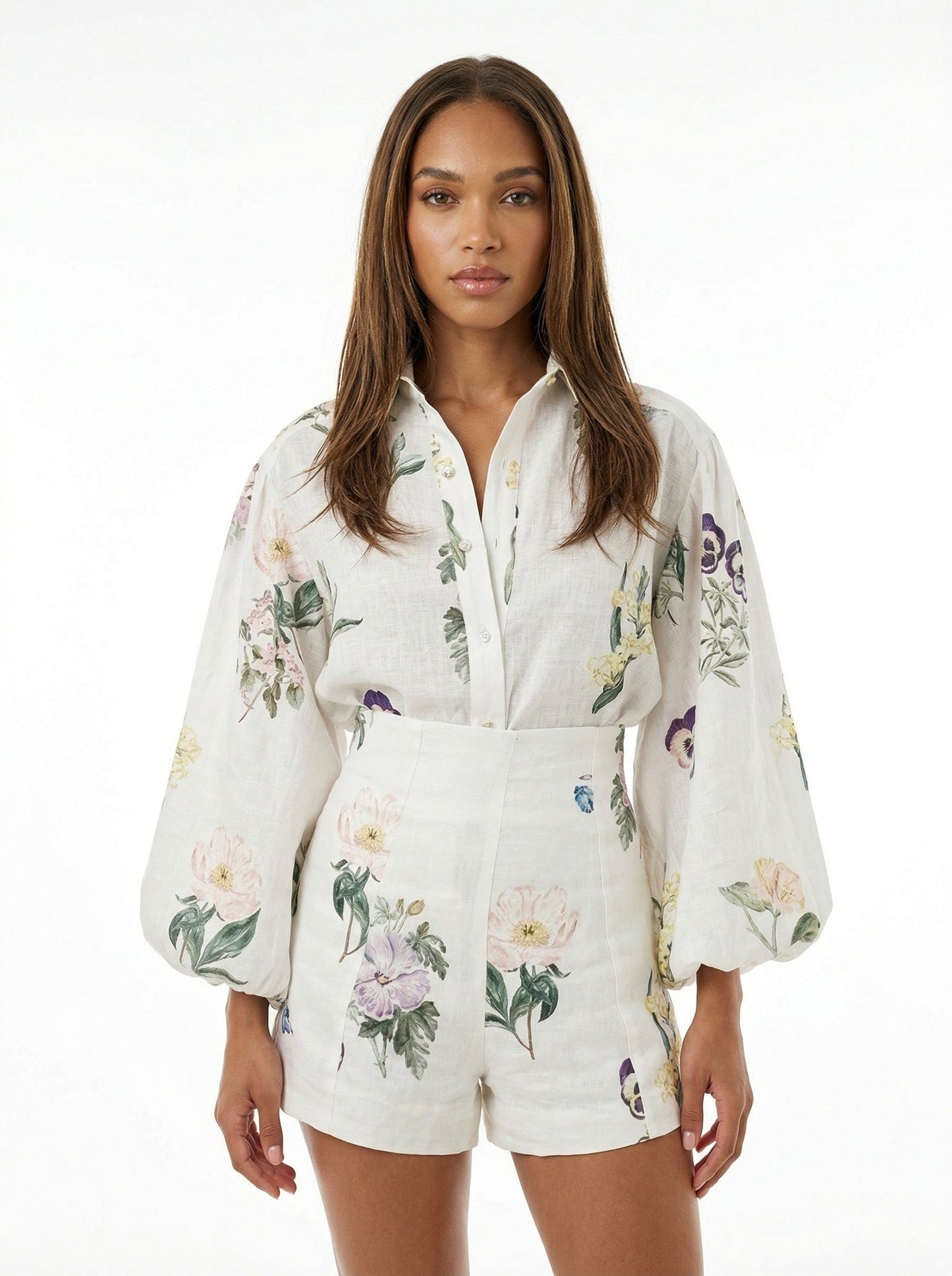Athina Retail Painterly Botanical Linen Blouson Two-piece Set in Medium view 2 - Linen Blousons (one-piece)