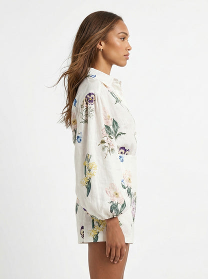 Athina Retail Painterly Botanical Linen Blouson Two-piece Set in Large view 3 - Linen Blousons (one-piece)