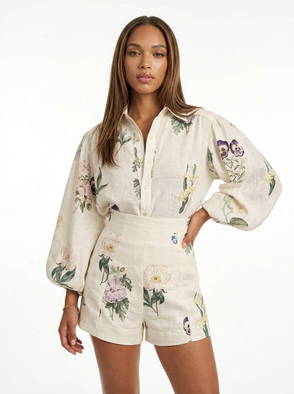 Athina Retail Painterly Botanical Linen Blouson Two-piece Set view 4 - Linen Blousons (one-piece)