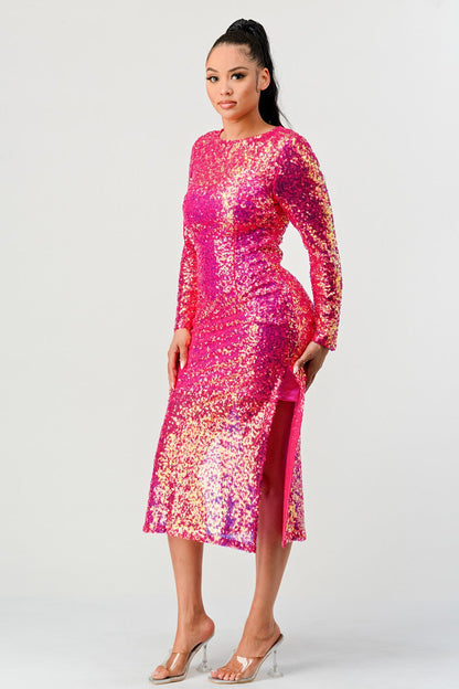 Athina Retail Radiant Sequin Ombre Midi Dress in L view 3 - Elyssa Radiance Sequin Dress
