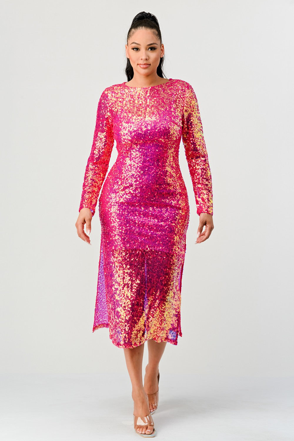 Athina Retail Radiant Sequin Ombre Midi Dress in M view 2 - Elyssa Radiance Sequin Dress