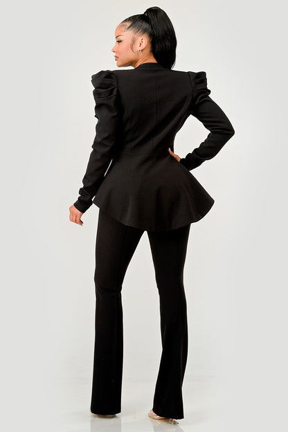 Athina Retail Ruched Shoulder Wide Collar Pant Set view 5 (bottom)