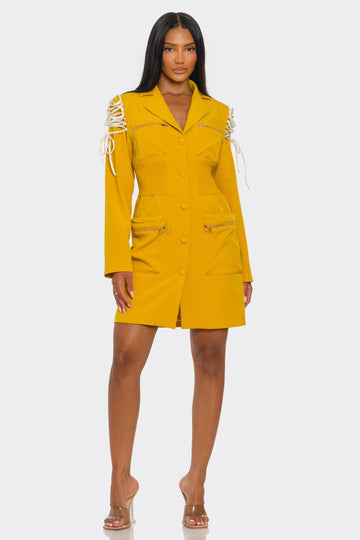 Athina Retail Savina Utility Lace-up Blazer Dress in S - Casual Office Outfit - Dress Blazer