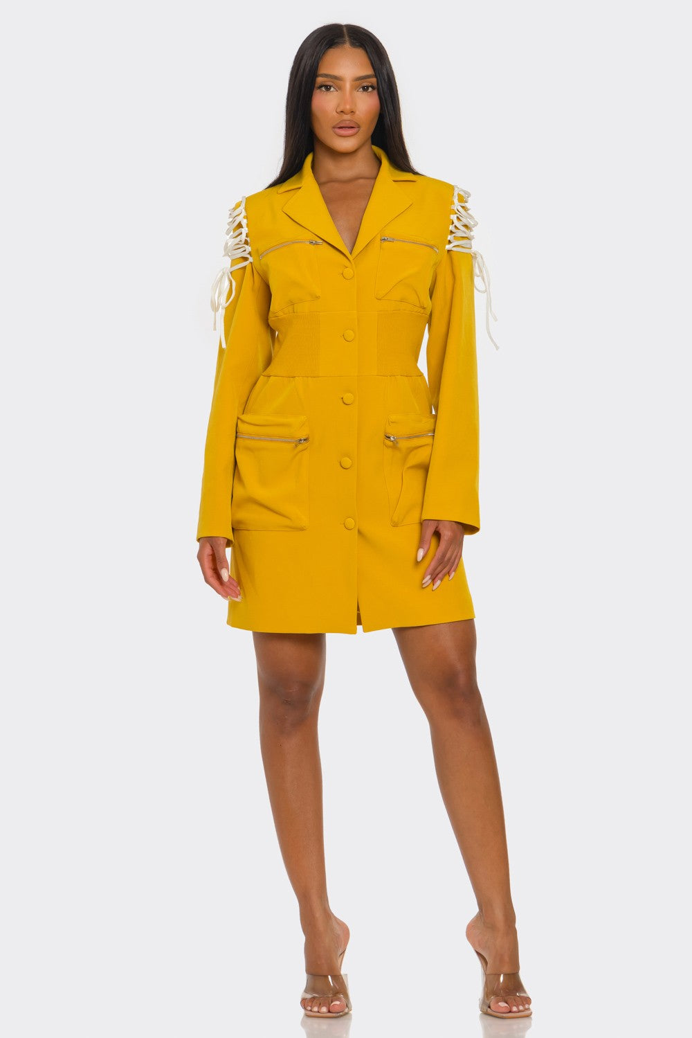 Athina Retail Savina Utility Lace-up Blazer Dress in M view 2 - Casual Office Outfit - Dress Blazer
