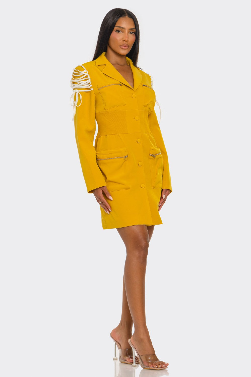 Athina Retail Savina Utility Lace-up Blazer Dress in L view 3 - Casual Office Outfit - Dress Blazer