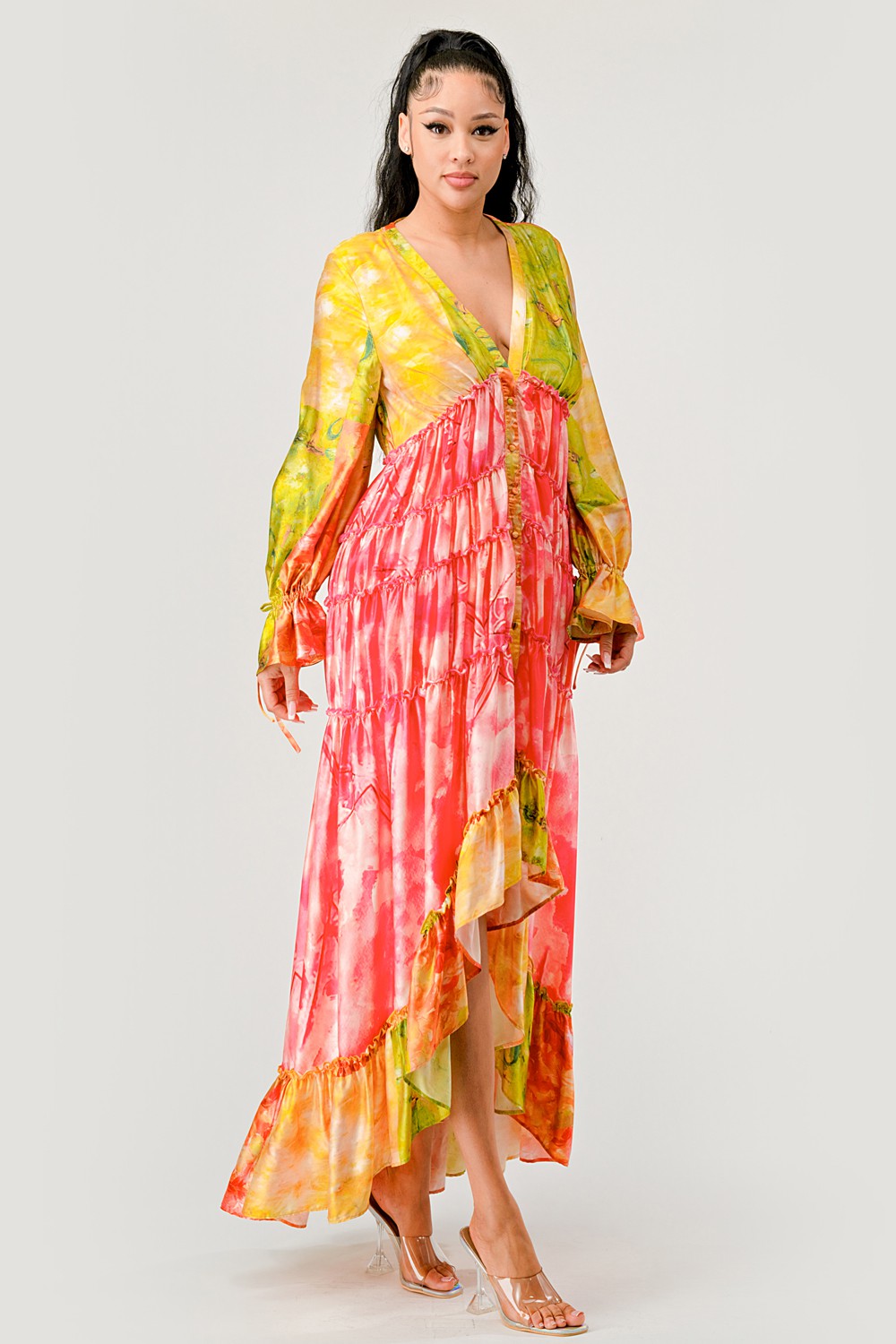 Athina Retail Sunset Breeze Tiered Maxi Dress in MULTICOLOR view 3 - Sunset Breeze Outfit