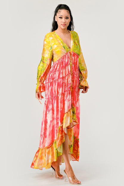 Athina Retail Sunset Breeze Tiered Maxi Dress in MULTICOLOR view 3 - Sunset Breeze Outfit