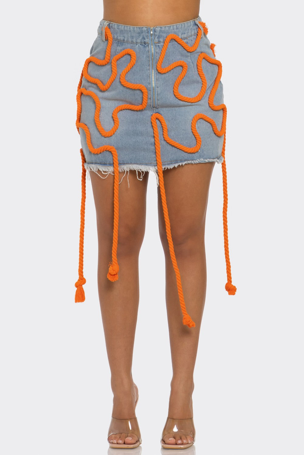 Athina Retail Tangerine Trace Denim Skirt in Large view 3 (bottom)