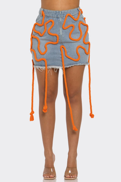 Athina Retail Tangerine Trace Denim Skirt in Large view 3 (bottom)