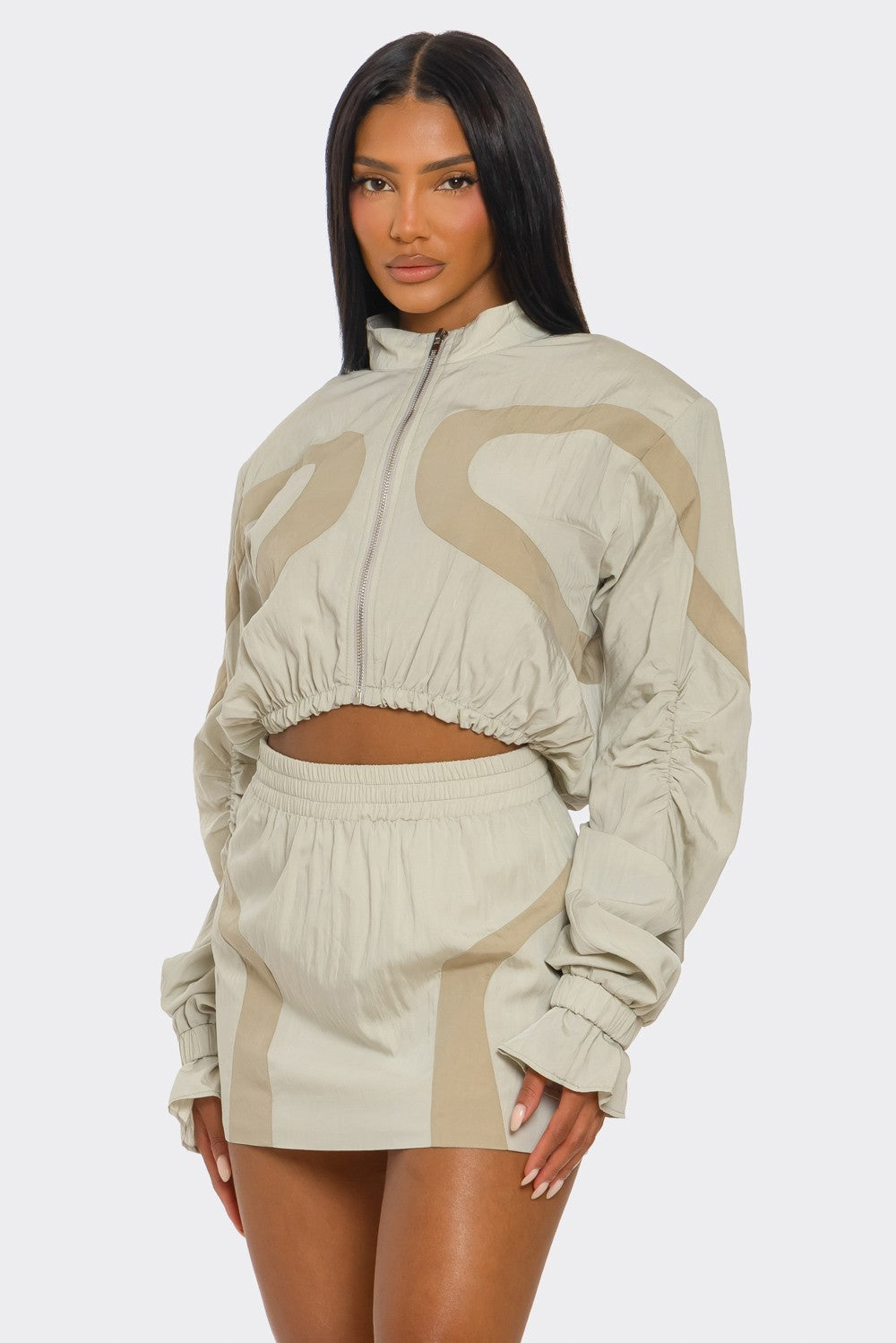 Athina Retail Two-tone Nylon Windbreaker Skirt Set in L view 3