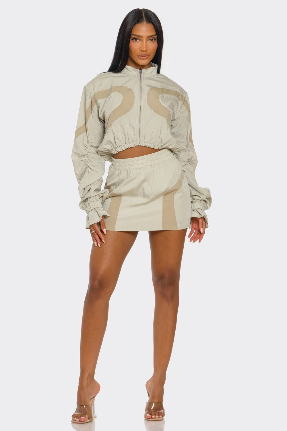 Athina Retail Two-tone Nylon Windbreaker Skirt Set view 4