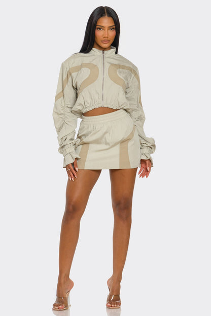Athina Retail Two-tone Nylon Windbreaker Skirt Set view 4