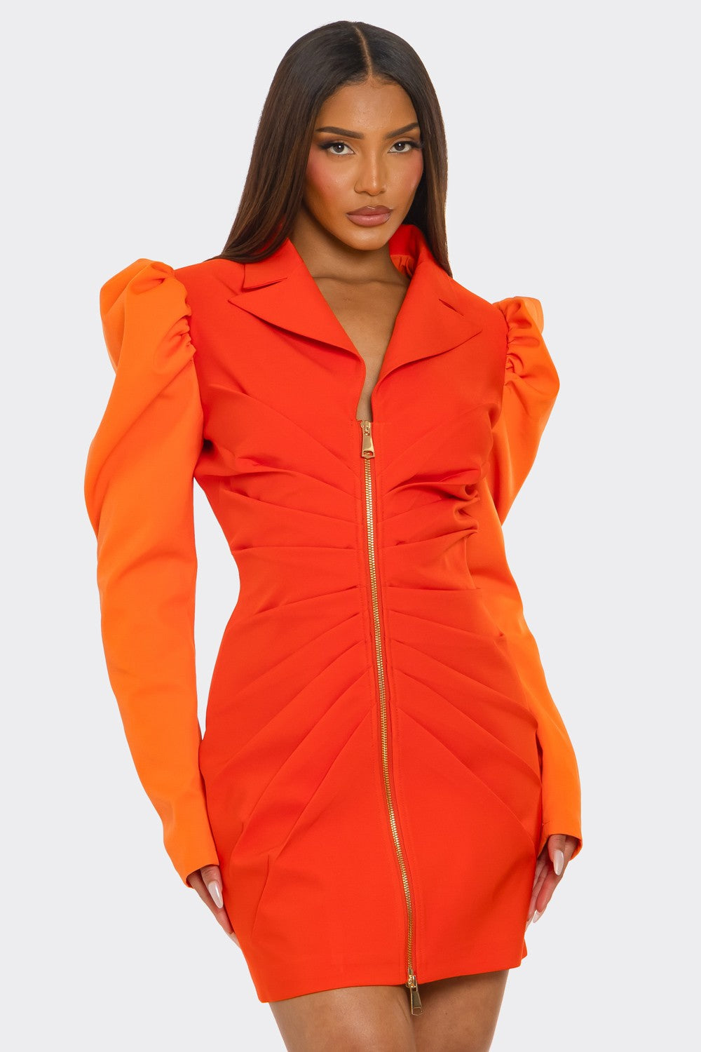 Athina Retail Two-tone Orange Zip-up Dress view 7 - Two Tone Dresser
