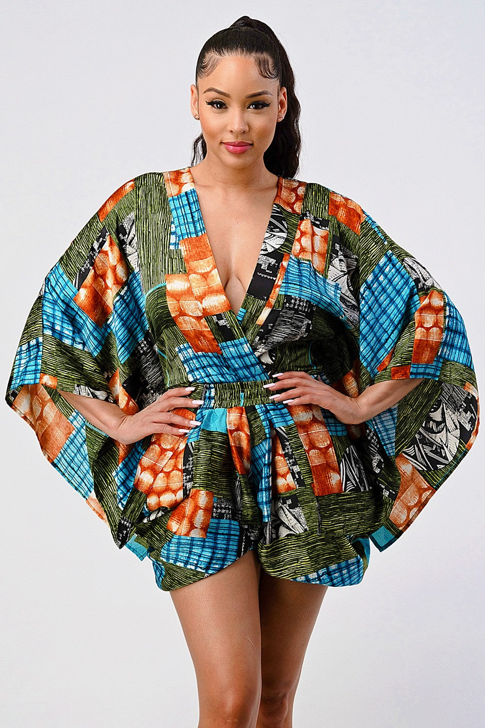 Athina Retail Vibrant Kimono Sleeve Romper Top in M view 2 - Top Romper