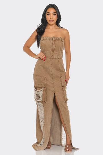 Athina Retail Vintage Washed Distressed Cargo Maxi Dress in M view 2 - Vintage Washed Clothes