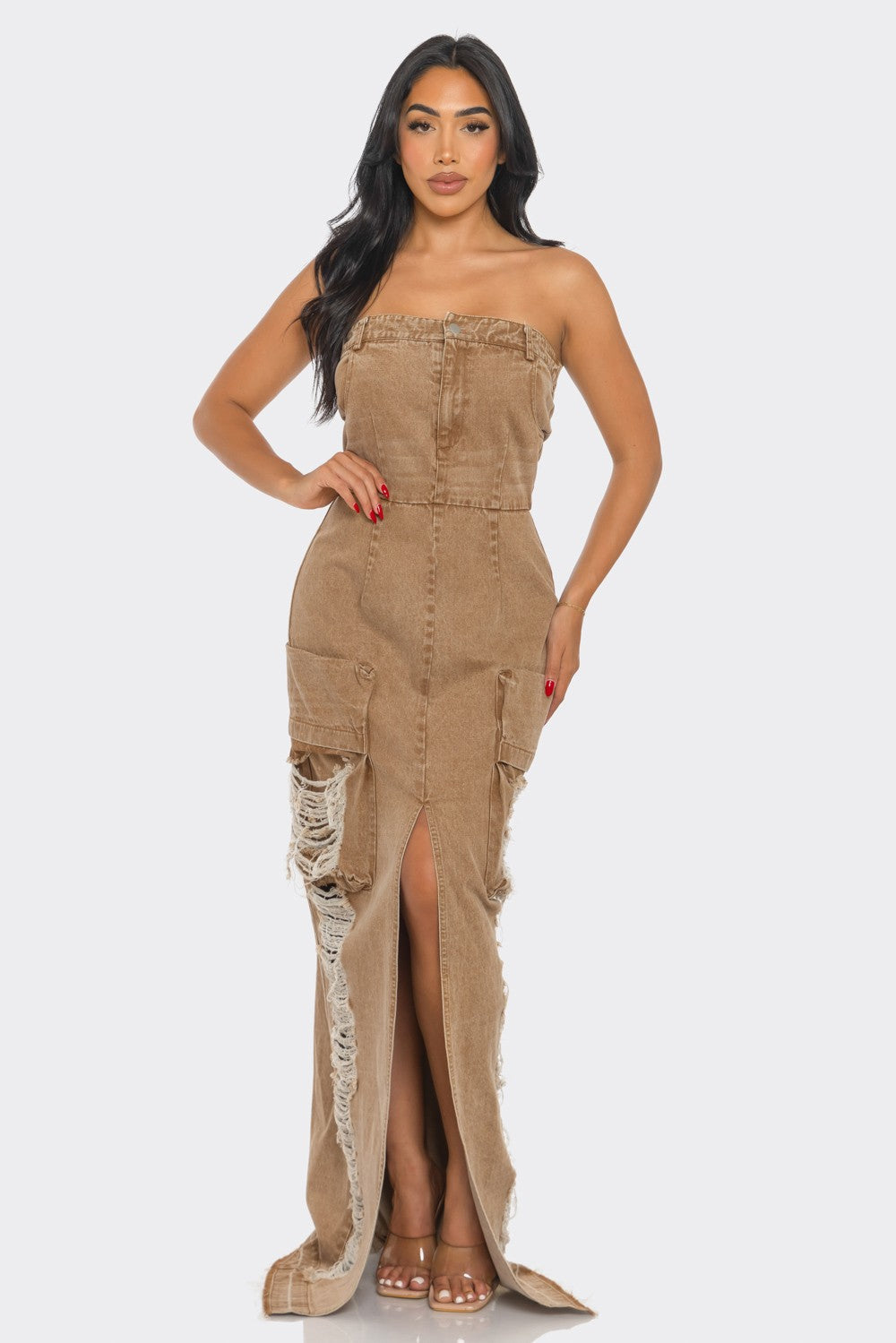 Athina Retail Vintage Washed Distressed Cargo Maxi Dress in L view 3 - Vintage Washed Clothes
