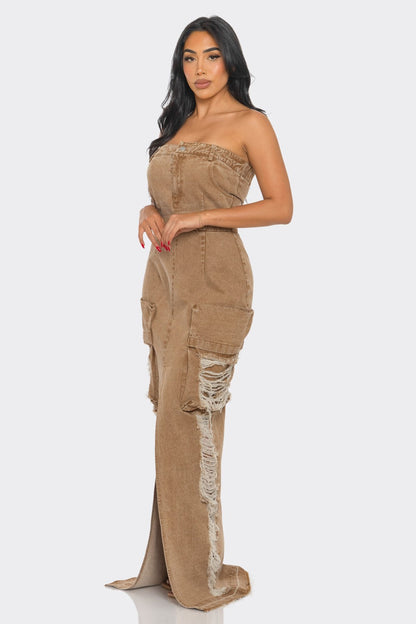Athina Retail Vintage Washed Distressed Cargo Maxi Dress view 4 - Vintage Washed Clothes